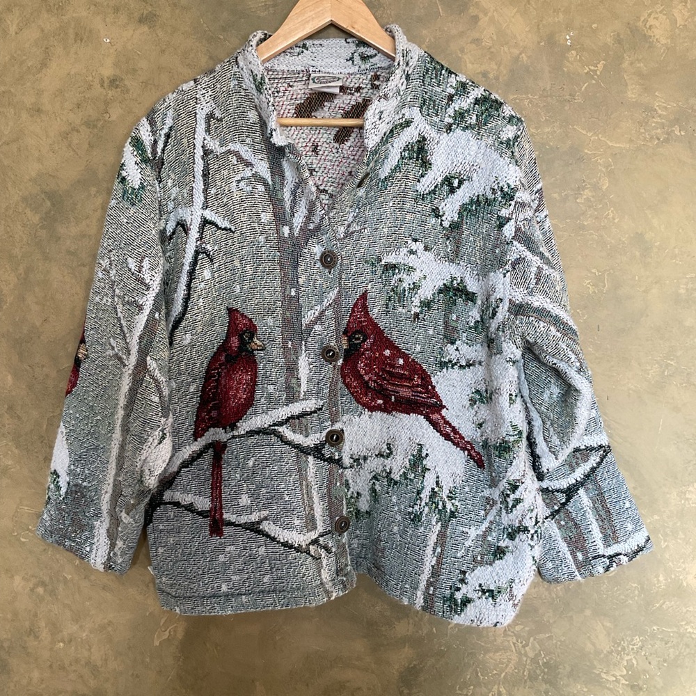 Vintage Sugar Street Weavers Cardinals Winter Scene Tapestry Jacket